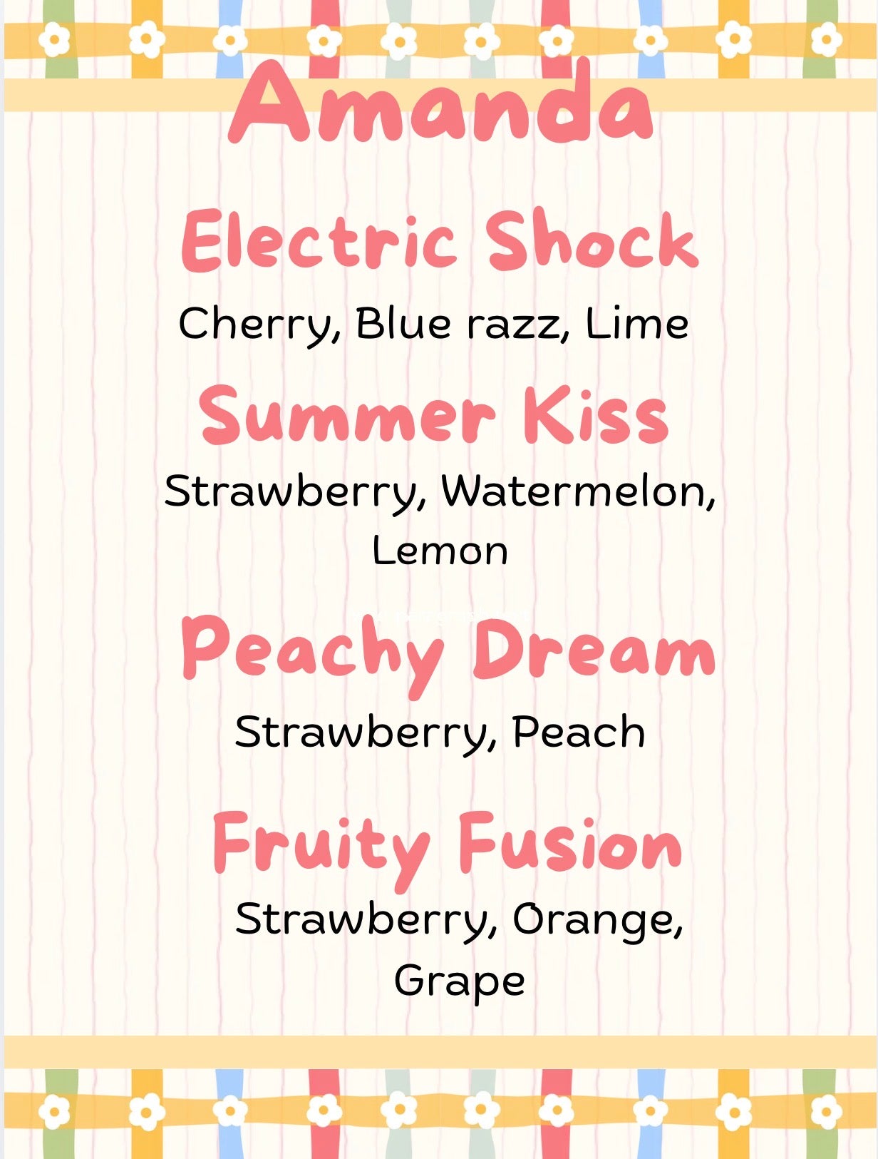 Amanda’s menu