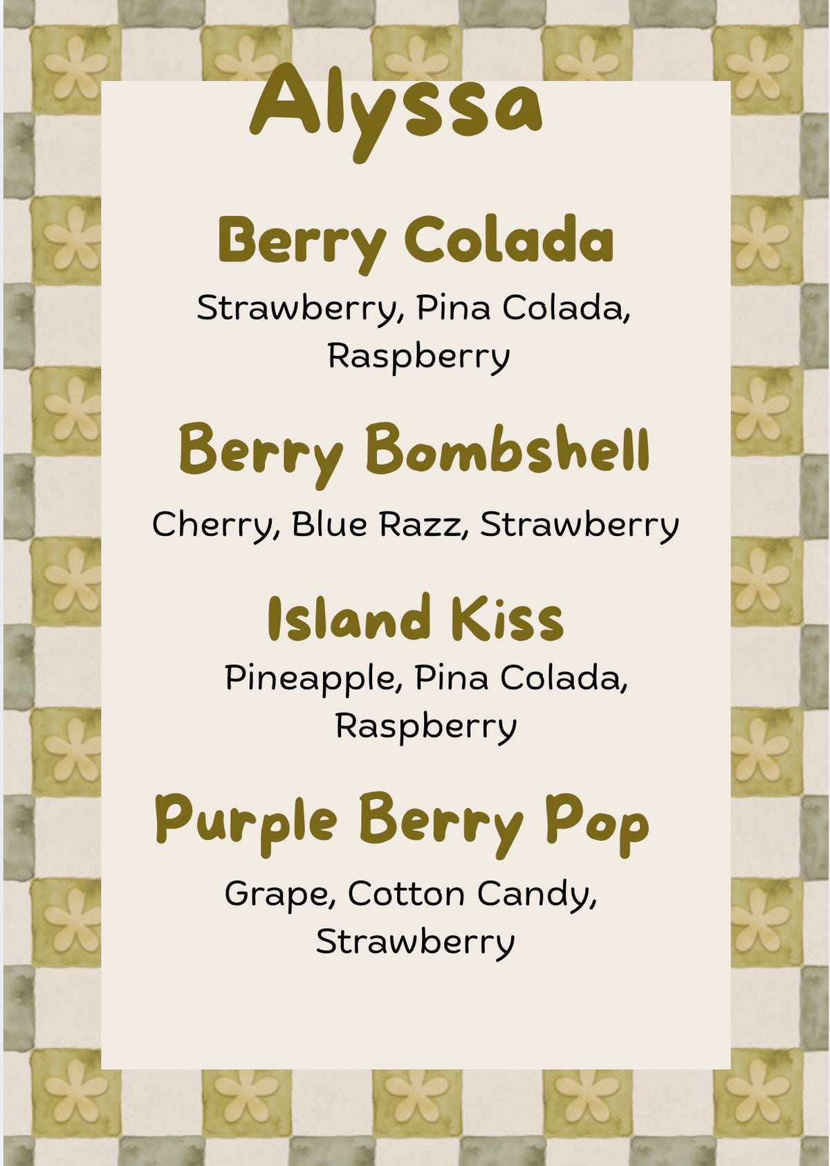 Alyssa’s menu