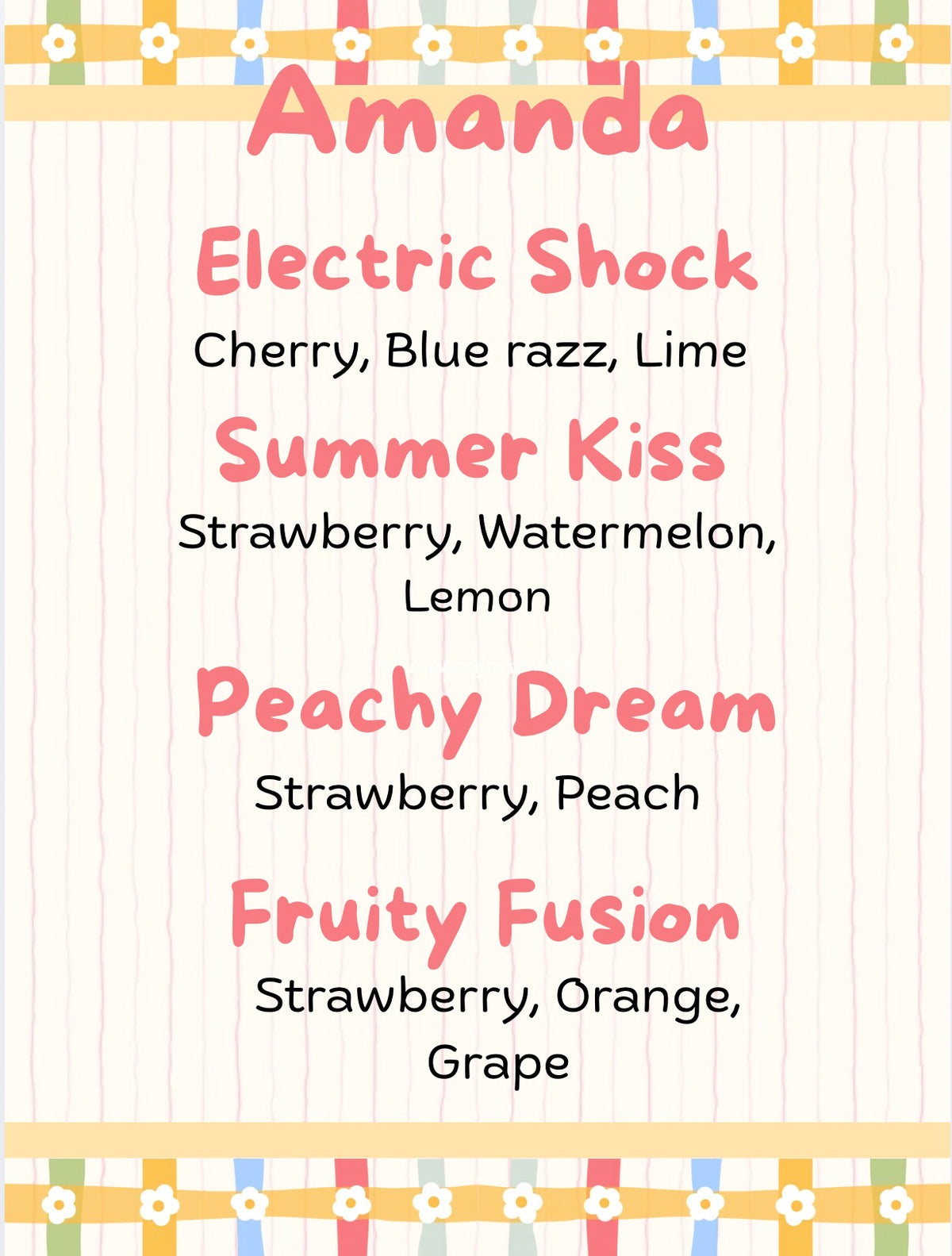 Amanda’s menu